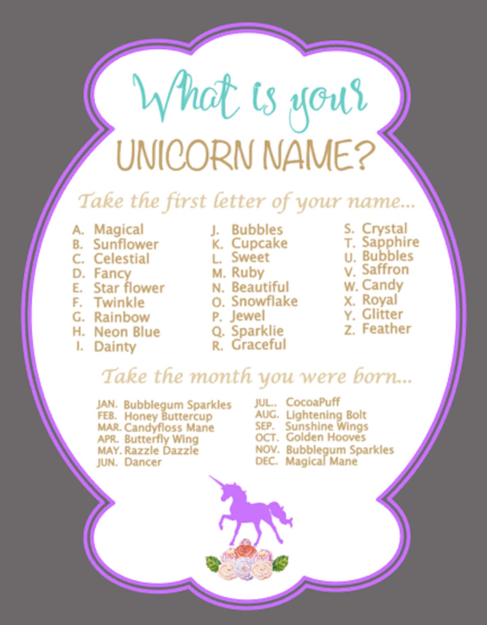 Einhorn Was ist dein Einhorn Name Etsy