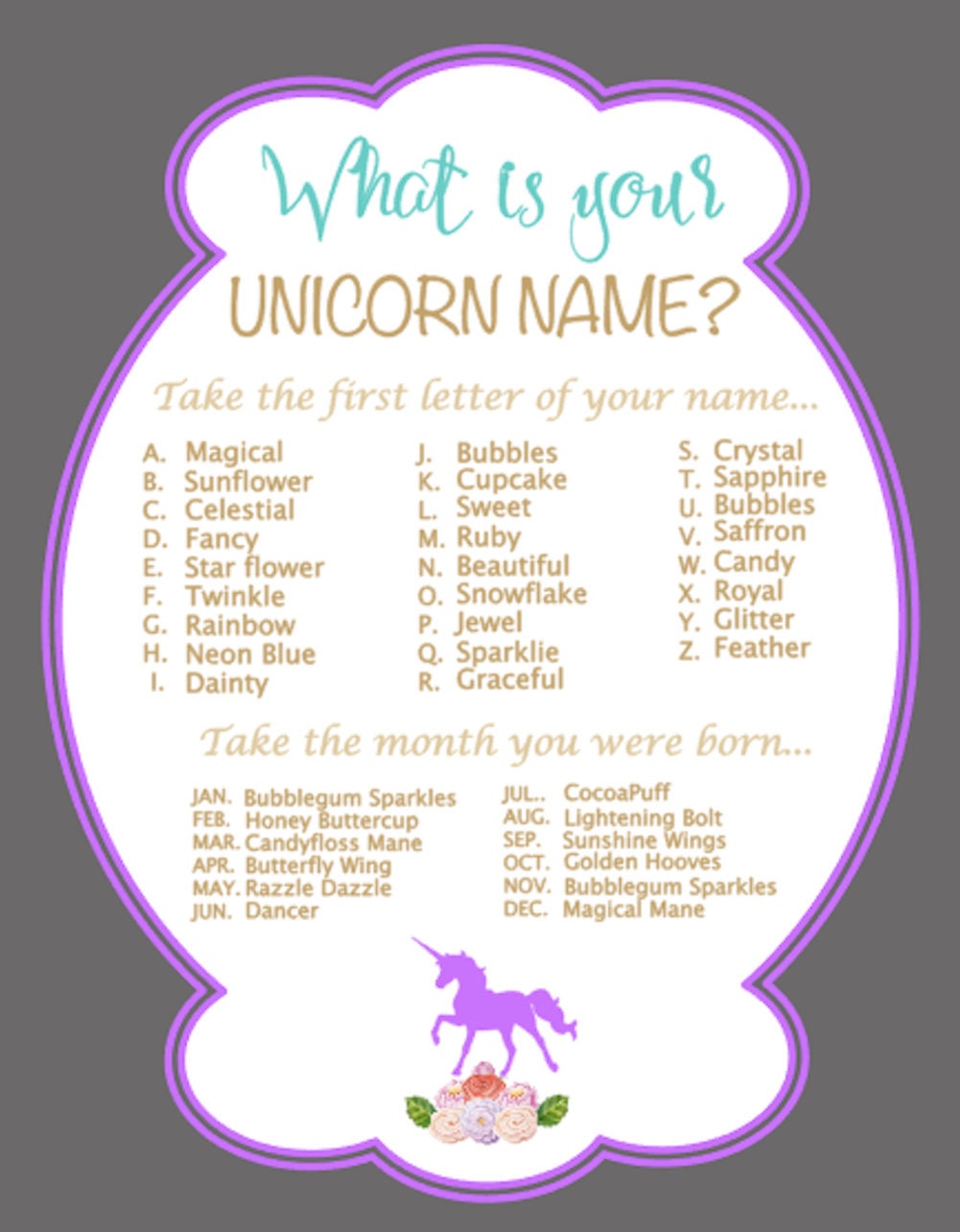 Licorne: quel est votre nom de licorne | Etsy