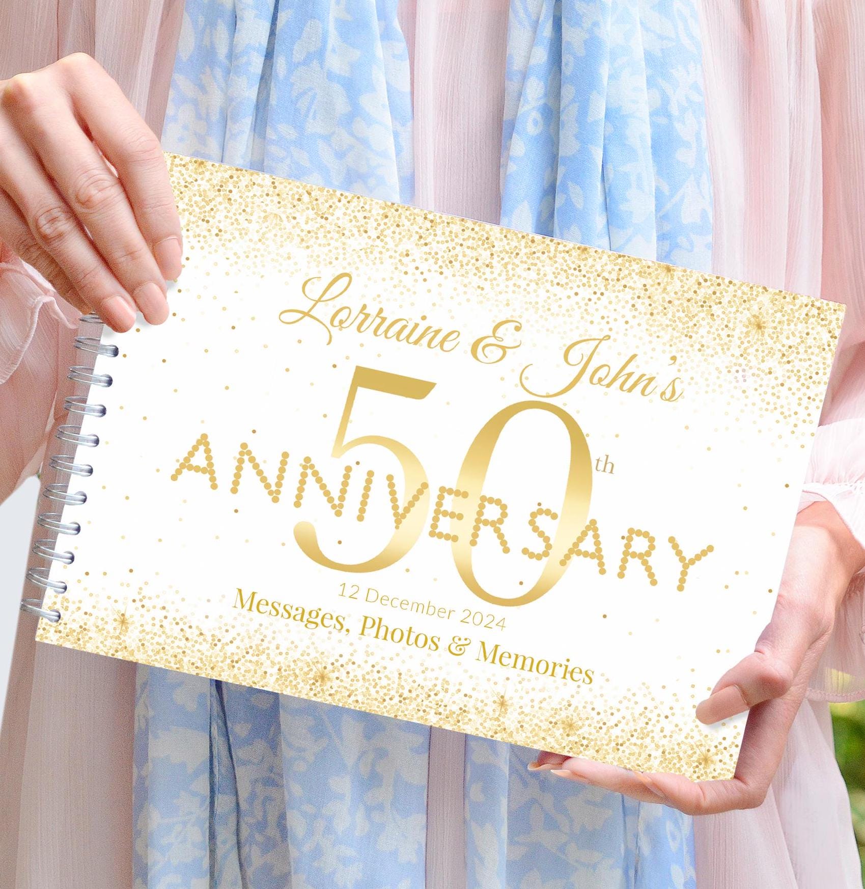 Personalised Golden 50th Anniversary Guest Book, Golden Wedding