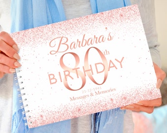 Personalised 80th Rose Gold Birthday Party Book, Birthday Guest Book, Rose gold birthday book, 80th Birthday Gift, 80th birthday scrapbook