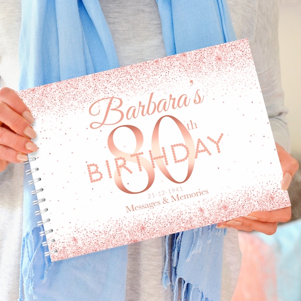 Personalised 80th Rose Gold Birthday Party Book, Birthday Guest Book, Rose gold birthday book, 80th Birthday Gift, 80th birthday scrapbook