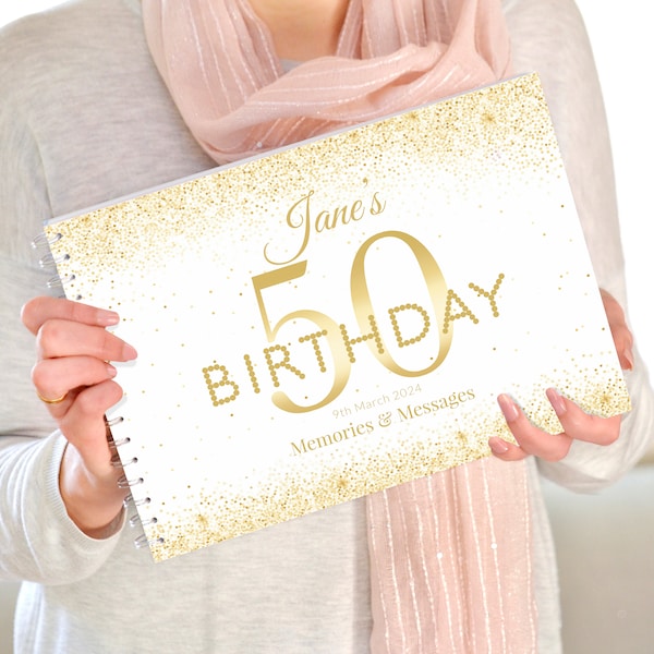 Personalised 50th Gold Birthday Party Book, Birthday Guest Book, gold birthday book, 50th Birthday Gift, 50th birthday scrapbook