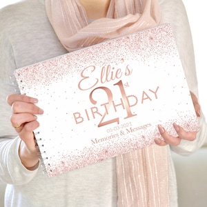 Libro personalizzato per la festa del 21° compleanno in oro rosa, libro degli ospiti per il compleanno, libro di compleanno in oro rosa, regalo per il 21° compleanno, album per ritagli per il 21° compleanno