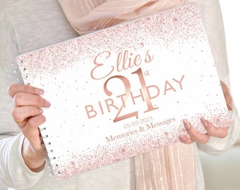 Personalised 21st Birthday Guest Book, Rose Gold Glitter Keepsake, Polaroid Guest book, Custom Milestone Memory Gift