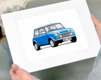 Personalised Mini Cooper Print, Classic Car Gift, Gift for Fathers Day