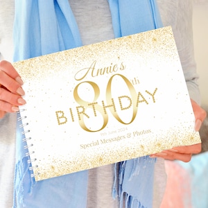 Libro de fiesta de cumpleaños número 80 de oro personalizado, libro de visitas de cumpleaños, libro de cumpleaños dorado, regalo de cumpleaños número 80, álbum de recortes de cumpleaños número 80