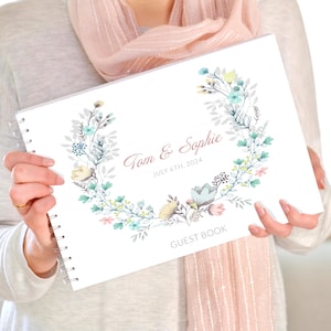 Floral Wreath Wedding Guest Book,Personalised Guest Book, Party Guest Book, Wedding Guest book, Wedding scrapbook, Wedding Book