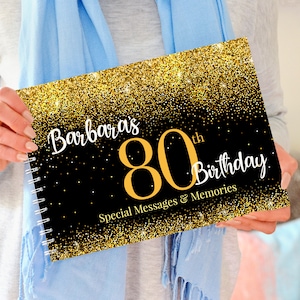 Libro de fiesta de cumpleaños número 80 personalizado, libro de visitas de cumpleaños, regalo de fiesta número 80, 80 cumpleaños, regalo de cumpleaños número 80, álbum de recortes de cumpleaños
