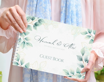 Personalised Wedding Guest Book, Guest Book, leaf border Wedding GuestBook, Wedding Keepsake Book, Wedding scrapbook, botanical Wedding Book