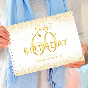 Personalised 60th Gold Birthday Party Book, Birthday Guest Book, gold birthday book, 60th Birthday Gift, 60th birthday scrapbook