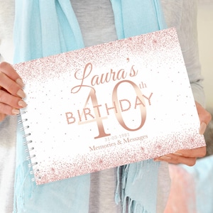 Libro de fiesta de cumpleaños número 40 personalizado en oro rosa, libro de visitas de cumpleaños, libro de cumpleaños en oro rosa, regalo de cumpleaños número 40, álbum de recortes de cumpleaños número 40