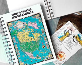 Diario de viaje personalizado por EE. UU., álbum de recortes de viaje por EE. UU.