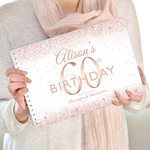 Personalisiertes 60. Geburtstag Rosegold Partybuch, Geburtstags-Gästebuch, Rosegold Geburtstagsbuch, Roségold-Geburtstagsbuch, Geschenk zum 60