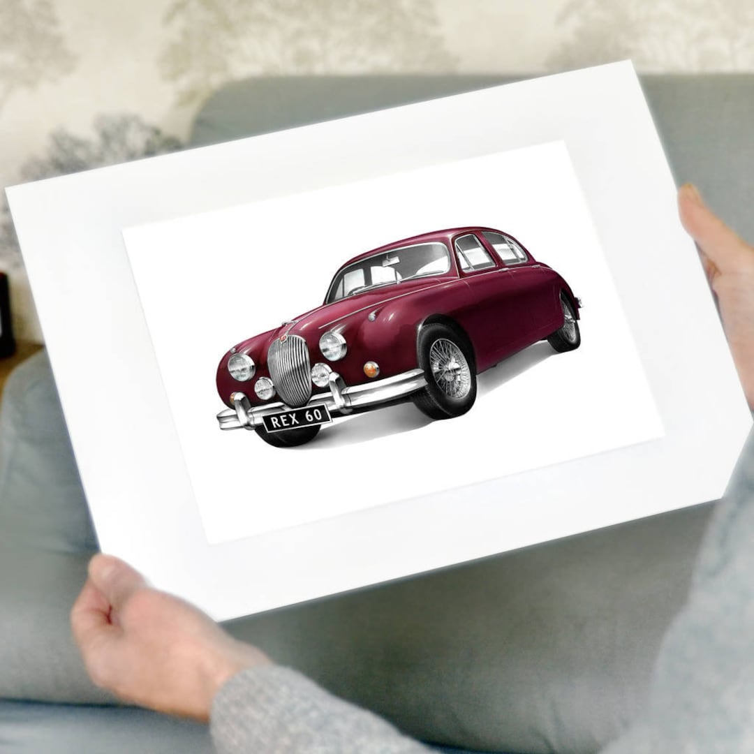 Personalised Jaguar MK2 Car Print, Classic Car Print, Vintage Car Print