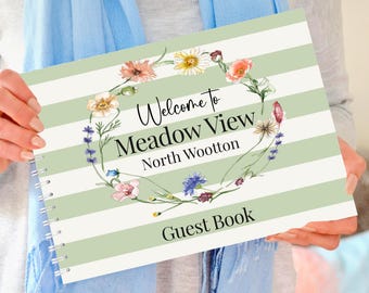 Libro de visitas personalizado para casas de vacaciones: Libro de comentarios de visitantes con flores silvestres de estilo campestre