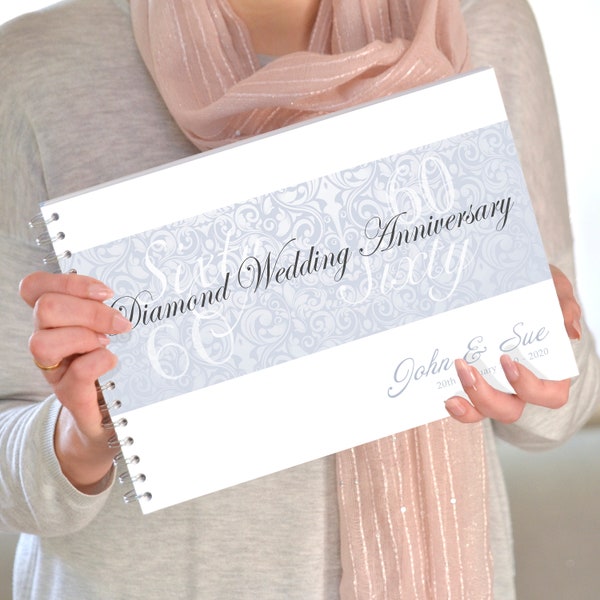 Diamond Wedding Anniversary,Personalised Guest Book, Anniversary Keepsake Book, Anniversary Guest book, Anniversary scrapbook