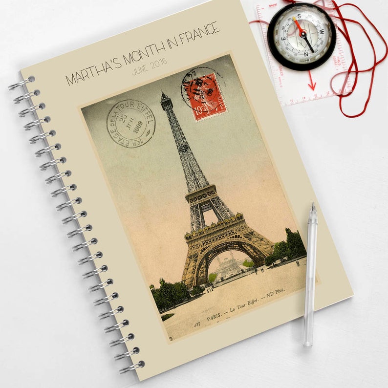 Personalised Paris Travel Journal, Eiffel Tower Travel Journal, French Travel Journal, Travel journal, French travel image 1