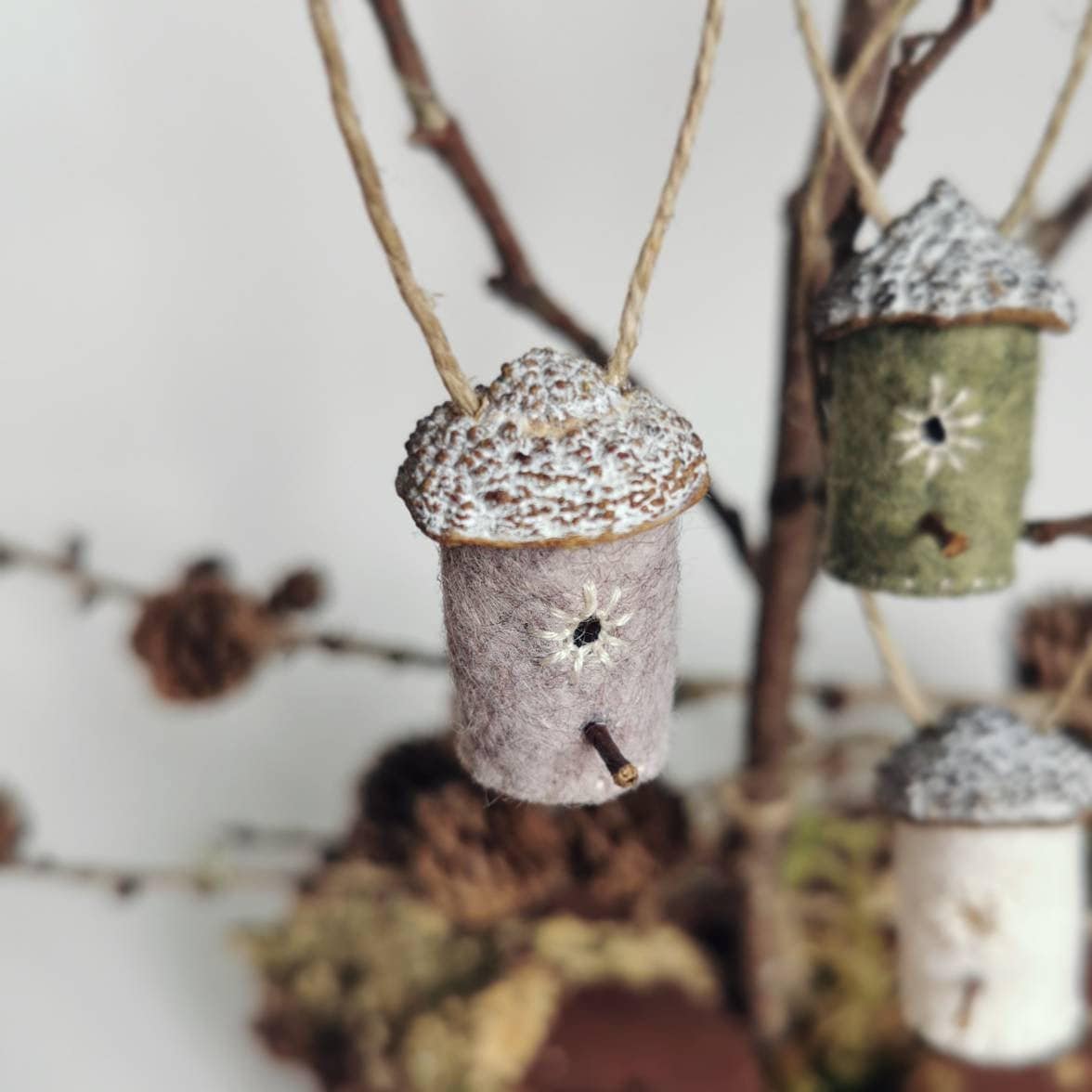 Lot 3 Nichoirs // Couleurs Forêt d'hiver Parfumé Suspensions Gland et Feutrine Décorations Naturelle