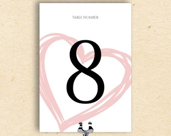 Table Number Template - Table Number Card with Heart - Printable Table Number Template - Instant Download - DIY Printable- 5x7 Template