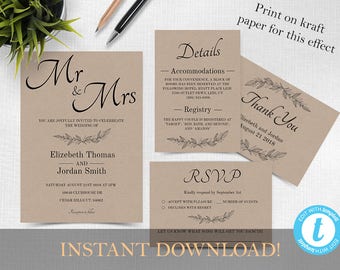 Wedding invitation template, Wedding invitation, printable Wedding invites set, Wedding invitations set printable, Printable invitations