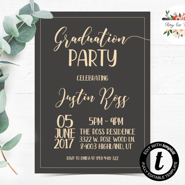 Graduation Party Invitation Template, Editable Invitation Printable, Graduation Party Invite Party, Class of 2019, Graduation Celebration