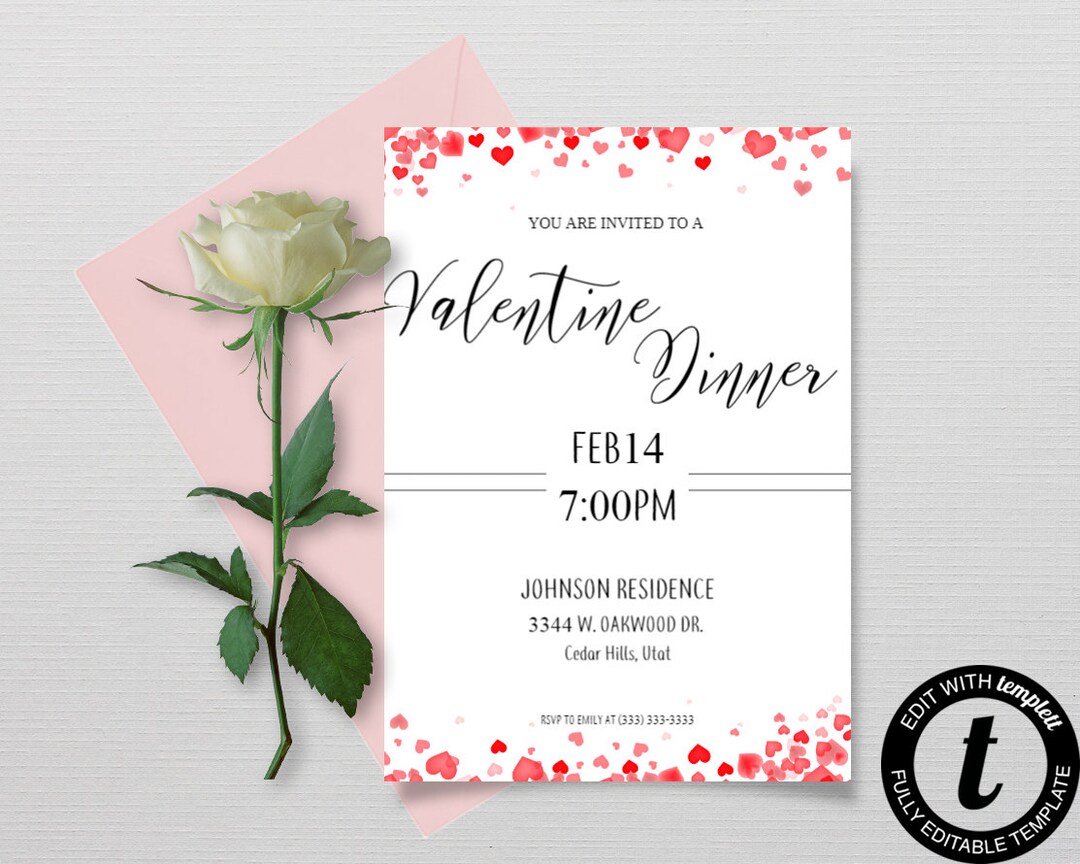 Valentine Dinner Invitation, Valentines Day Invitation, Download Party ...