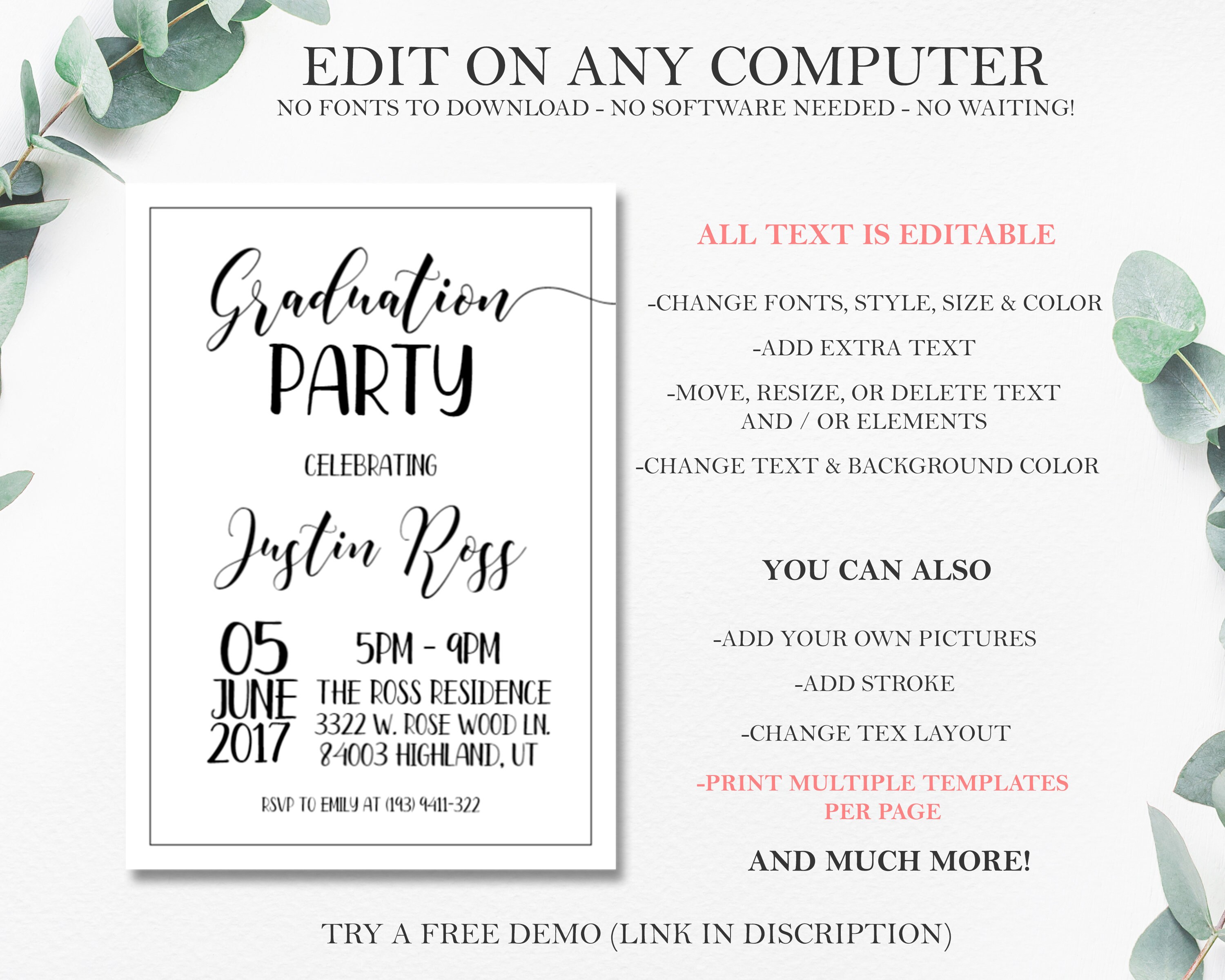Graduation Party Invitation Template Editable Invitation - Etsy