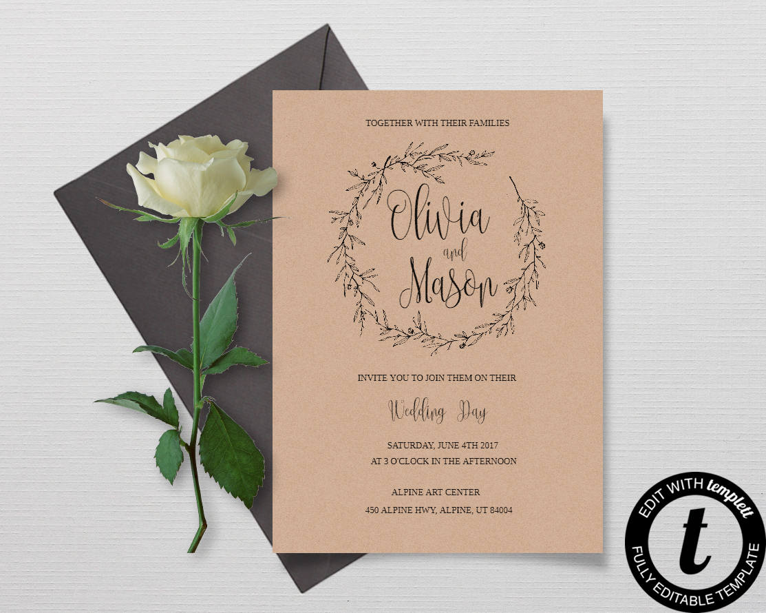 Kraft Wedding Invitation Template Kraft Invitation Template Instant