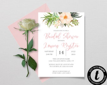 Floral Bridal Shower Invitation - Printable Bridal Shower Invitation -  Cute Bridal Shower Template - Floral invite - Instant Download-