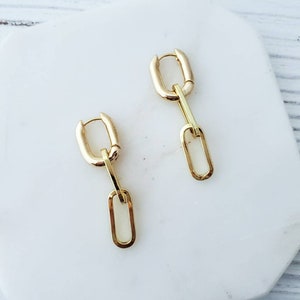 Gold Paperclip Earrings, Chain Link Hoop Earrings, Dangle Chain Earrings, Chunky Hoop Earrings,  Minimalist, Trendy Earrings, Modern