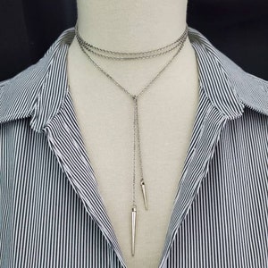 Silver Gold Stainless Steel - Spiked Wrap Choker Lariat Y Necklace Boho Punk Retro Versatile Multi-Wear Spike Necklace Minimalist