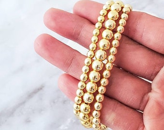 COURAGE Bracelet Stack Set, High Quality 14k Gold Plated Hematite Gemstone Beads, Gold Beaded Elastic Bracelet Set, Layering Bracelets