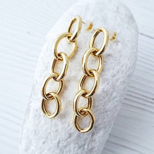 Gold Chunky Chain Link Earrings, Large Long Paperclip Chain Earrings, Dangle Earrings, Trendy Earrings, Minimalist, Modern Earrings