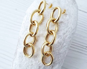 Gold Chunky Chain Link Earrings, Large Long Paperclip Chain Earrings, Dangle Earrings, Trendy Earrings, Minimalist, Modern Earrings