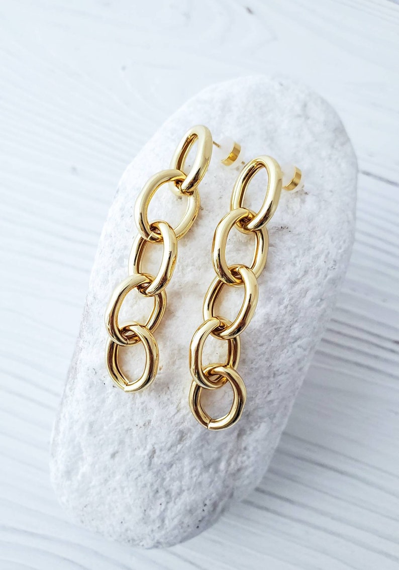Gold Chunky Chain Link Earrings Cuban Curbed Chain Earrings Etsy