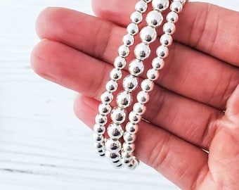 COURAGE Bracelet Stack Set, Silver Plated Hematite Gemstone Beads, Shiny Silver Beaded Elastic Bracelet, Stacking  Bracelets, Trendy Stack