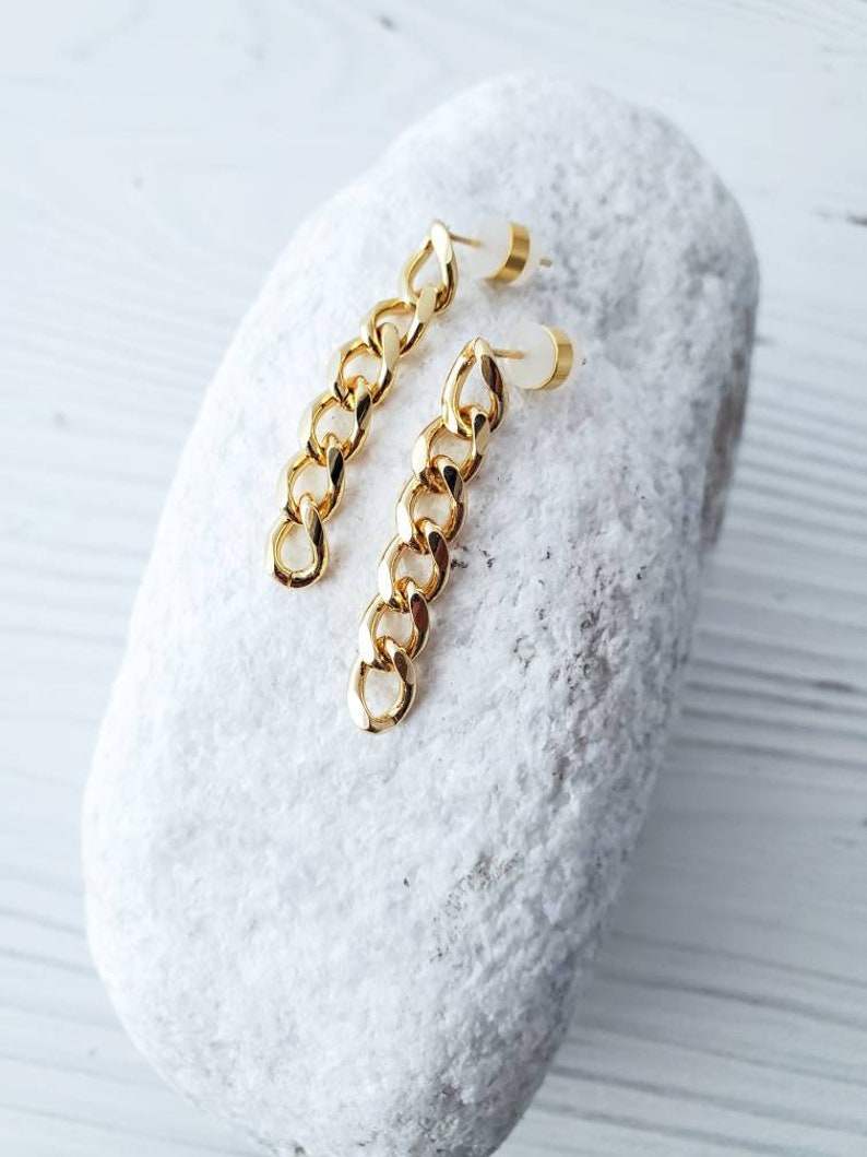 Gold Chunky Chain Link Earrings, Cuban Curbed Chain Earrings, Large Long Paperclip Chain Earrings, Dainty Dangle Earrings Trendy Minimalist Cuban Chain