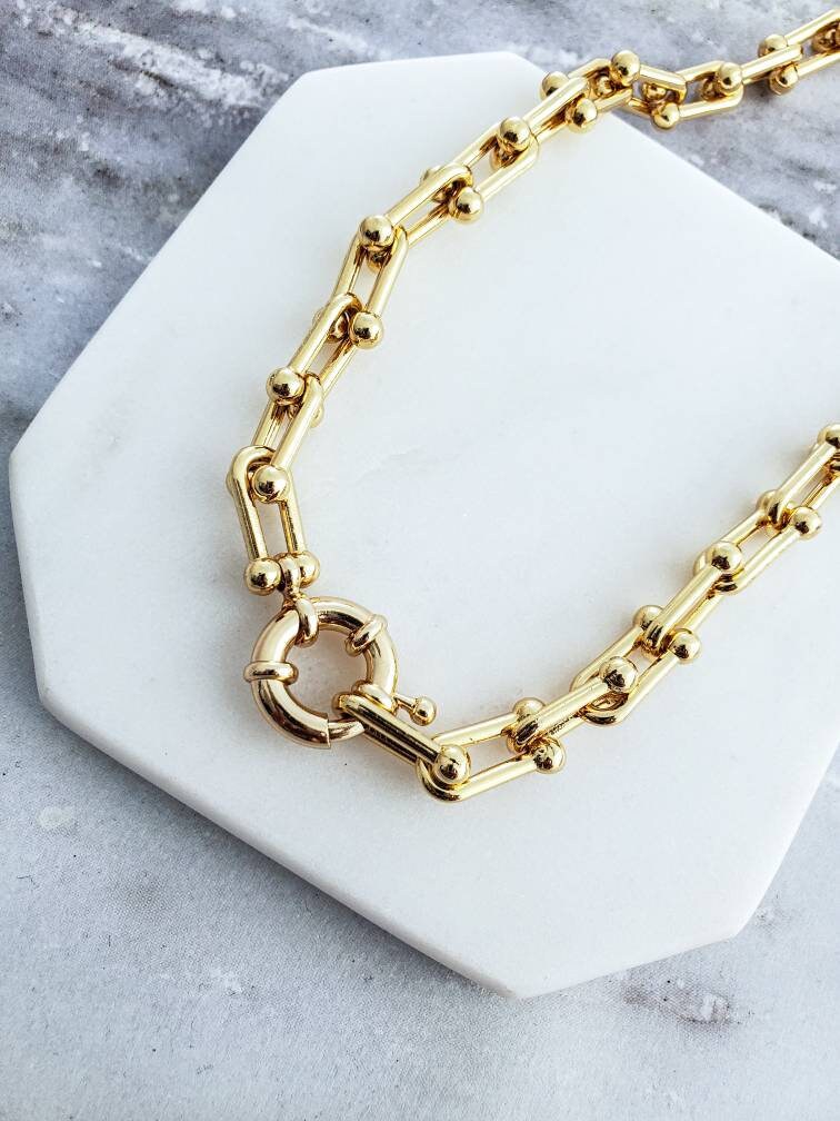 Chunky Gold U Ball Link Horseshoe Thick 