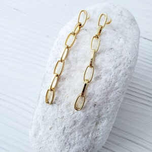 Gold Chunky Chain Link Earrings, Cuban Curbed Chain Earrings, Large Long Paperclip Chain Earrings, Dainty Dangle Earrings Trendy Minimalist Paperclip Chain