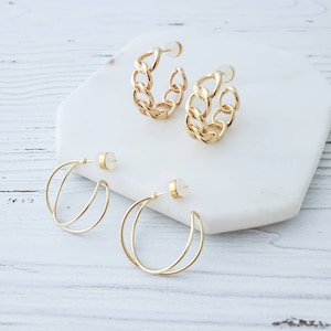 Cuban Chain Link Small Hoops, Crisscross Hoop Earrings 18k Gold Plated Hoops Earrings Dainty Light Weight Trendy Hoop Earrings Minimalist