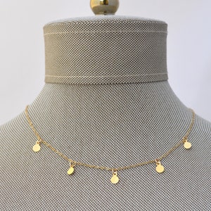 Gold Mini Charm Coin Circle Fringe Tags Delicate Dangle Choker Tattoo Necklace // Gold Filled Non-Tarnish Dainty Boho Layering Minimalist