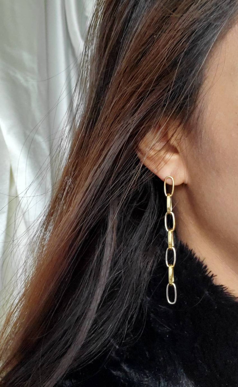 Gold Chunky Chain Link Earrings, Cuban Curbed Chain Earrings, Large Long Paperclip Chain Earrings, Dainty Dangle Earrings Trendy Minimalist image 7