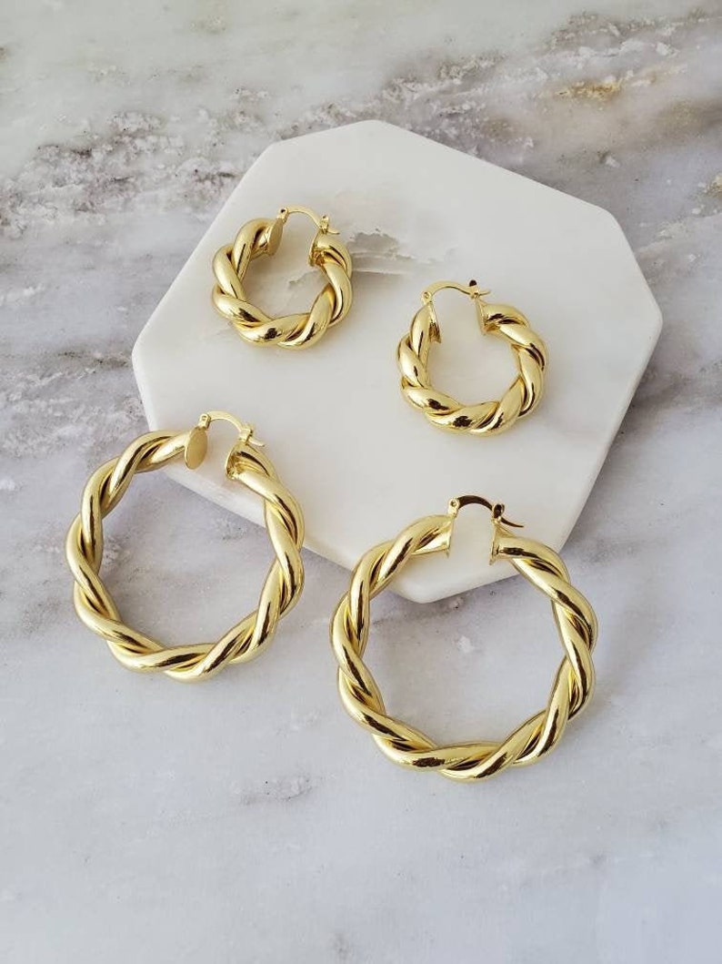 Chunky Thick Gold Filled Chubby Hoops Twisted Croissant Large | Etsy