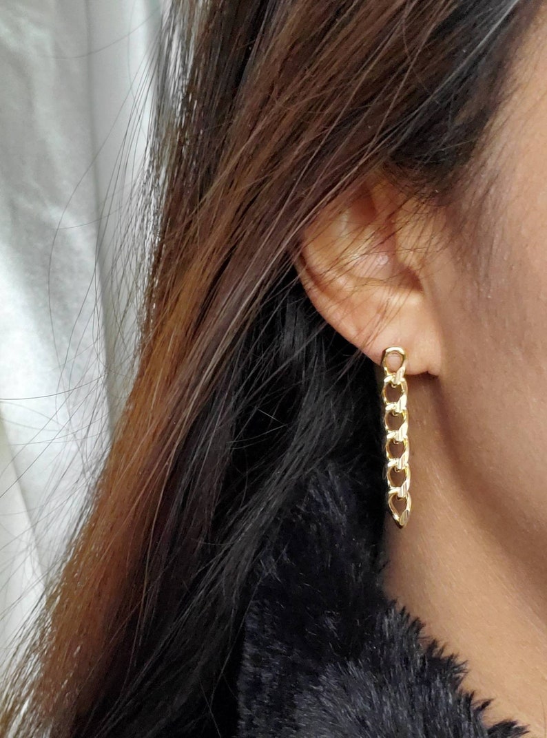 Gold Chunky Chain Link Earrings, Cuban Curbed Chain Earrings, Large Long Paperclip Chain Earrings, Dainty Dangle Earrings Trendy Minimalist image 9