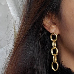 Gold Chunky Chain Link Earrings, Large Long Paperclip Chain Earrings, Dangle Earrings, Trendy Earrings, Minimalist, Modern Earrings image 2