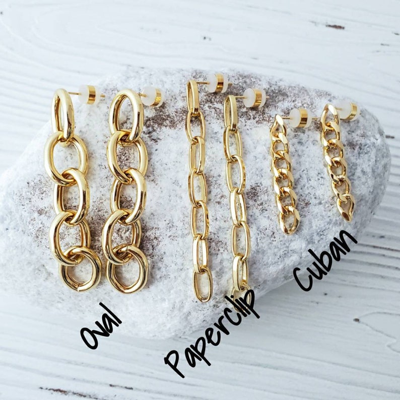 Gold Chunky Chain Link Earrings, Cuban Curbed Chain Earrings, Large Long Paperclip Chain Earrings, Dainty Dangle Earrings Trendy Minimalist image 6