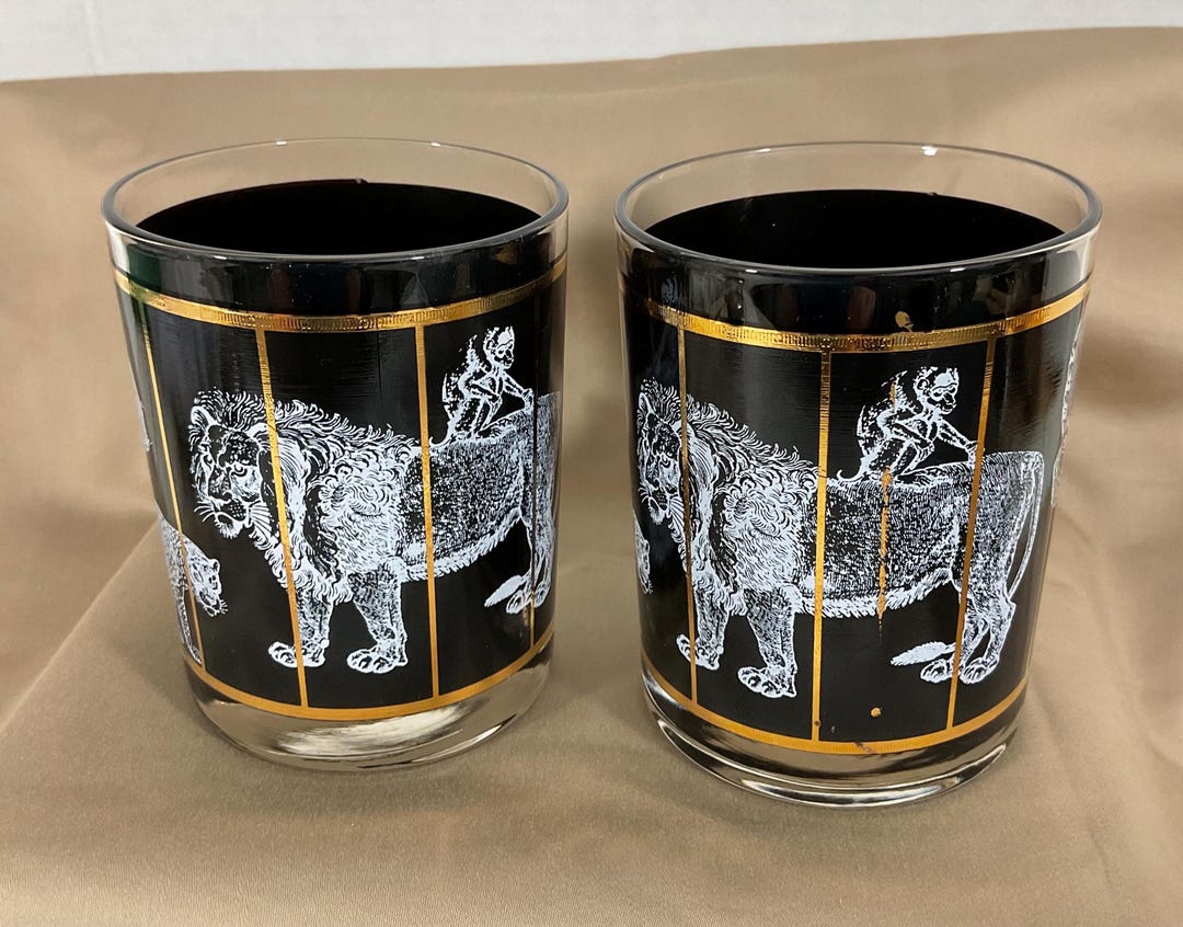 George Briad Low Ball Rocks Glasses MCM / Big Jungle Cats Set of 2 - Etsy