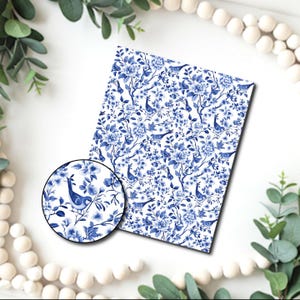 Blue Birds Chinoiserie-afbeeldingstransferpapier /polymeerklei WATEROVERDRACHTpapier / Kleitransfer voor het maken van sieraden / China-patroon D813