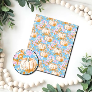 Preppy Blumen Kürbisse Bild Übertragungspapier / Polymer Clay WASSER TRANSFER Papier Tontransfer für Schmuck / Halloween Bunter Herbst D882C