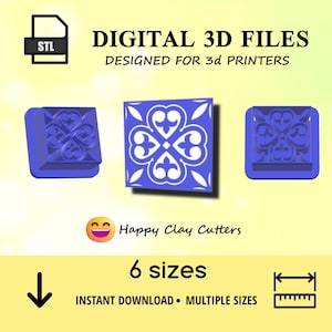 STL TILE 5 Fleur De Lis embossed polymer clay cutters / instant digital download / Moroccan  tile clay cutter / polymer clay cutters